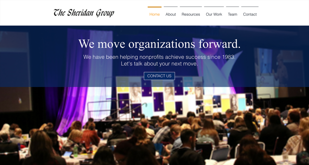 A screenshot from The Sheridan Group’s website, which provides an overview of the fundraising consulting firm.