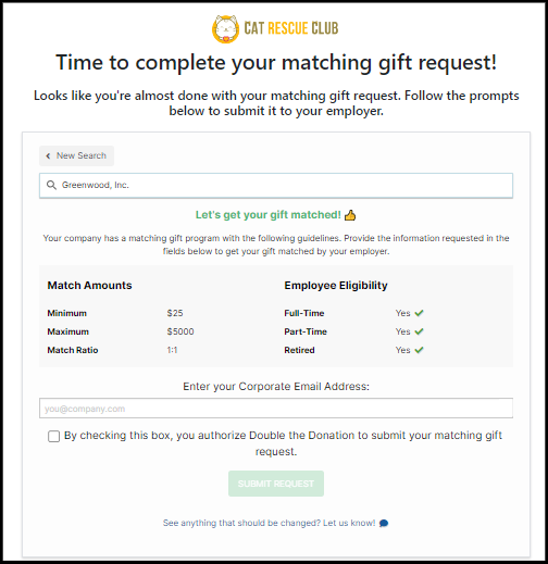 Autosubmission-eligible donors will be prompted to complete autosubmission when they indicate they've requested a match but 360MatchPro has no record of their request.