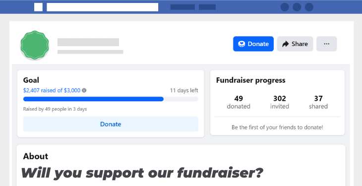 An example of an organization asking for donations on Facebook