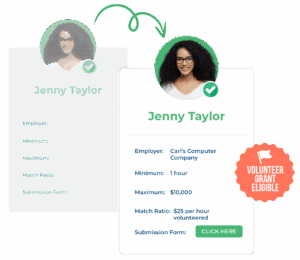 Snapshot of a supporter’s information highlighting their eligibility for volunteer grants