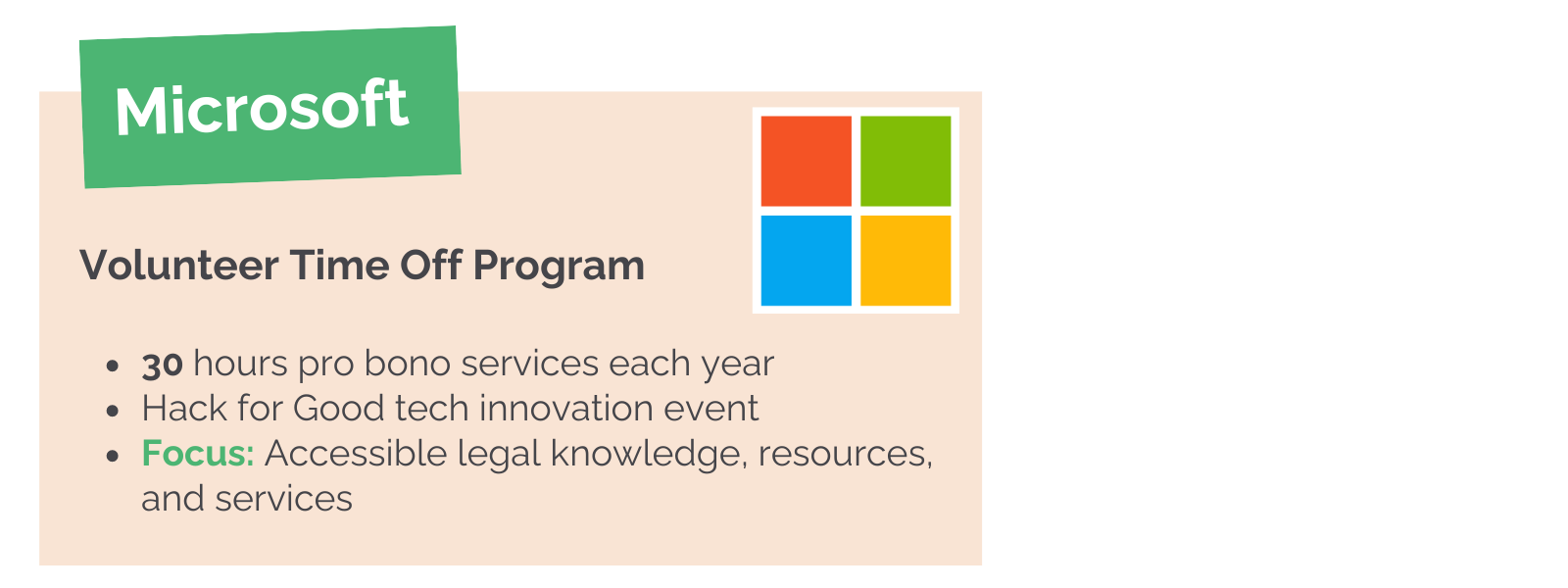 Microsoft offers paid volunteer time off programs for its employees.