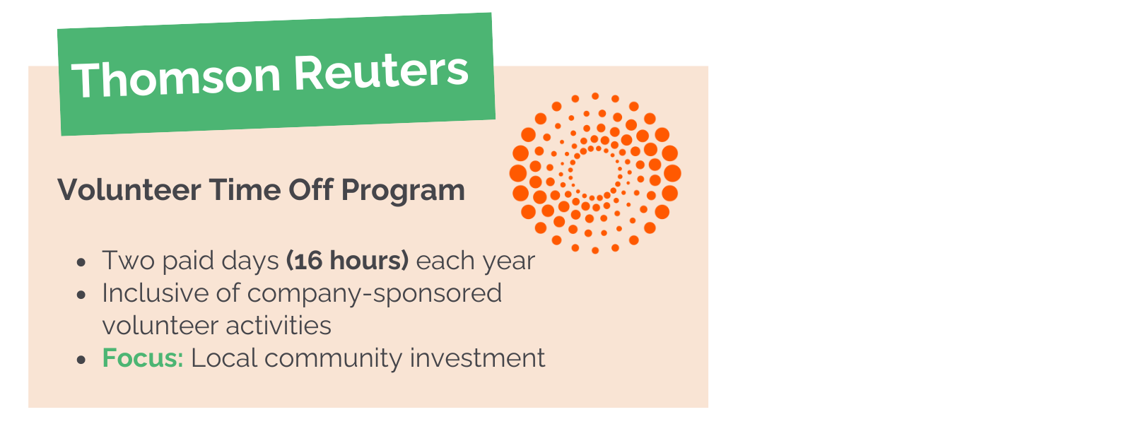 Thomson Reuters offers paid volunteer time off programs for its employees.
