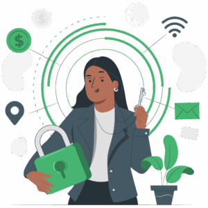 Cartoon woman holding lock and key to represent unlocking revenue