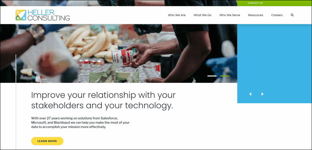 A screenshot of Heller Consulting's website.
