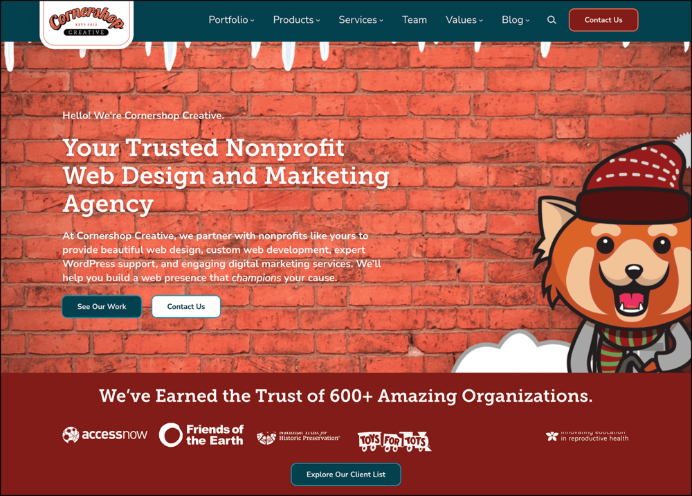 A screenshot of Cornershop Creative’s homepage.