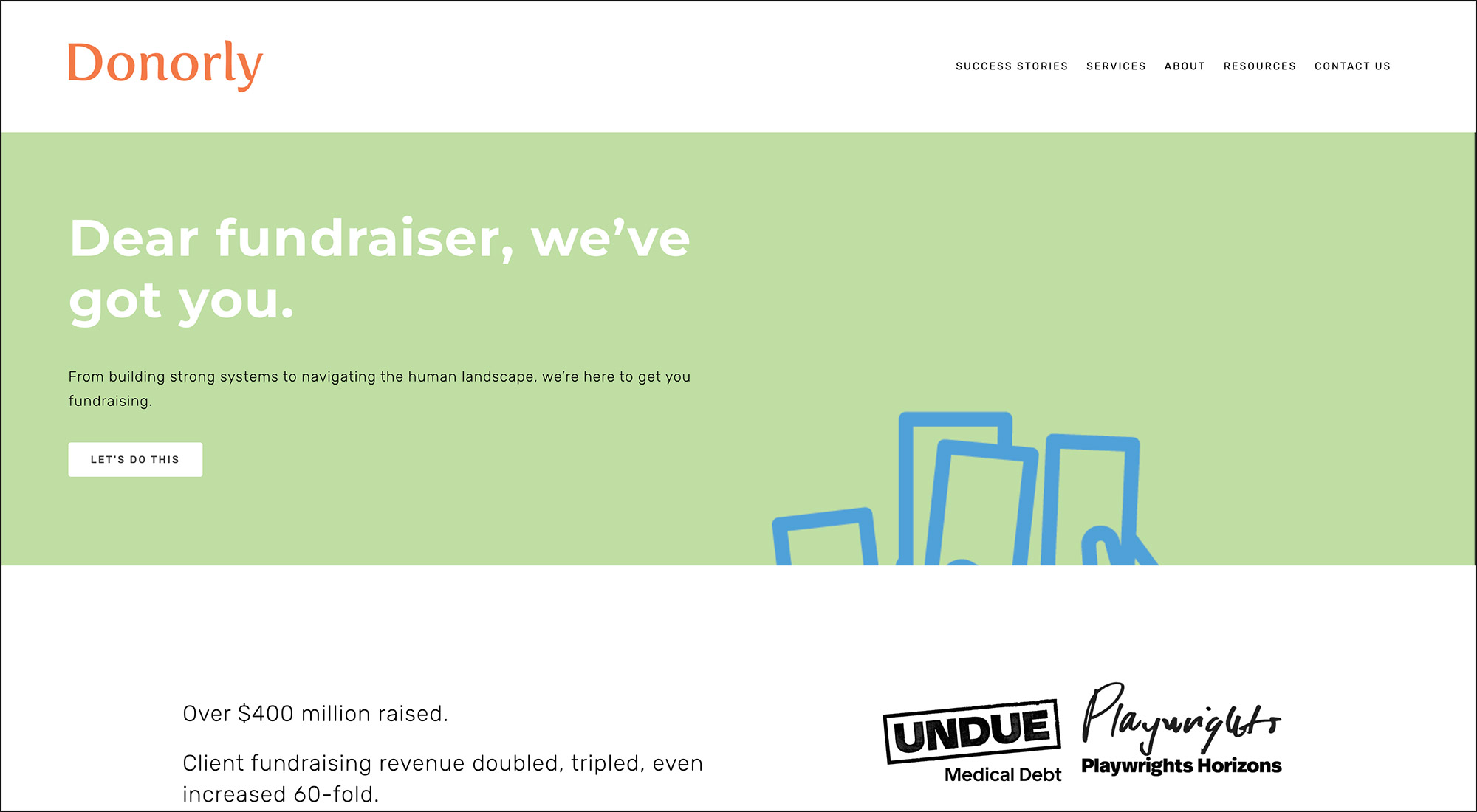 Donorly's homepage.