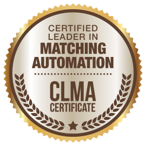 Image of badge indicating that an organization is a certified leader in matching gift automation (CLMA)