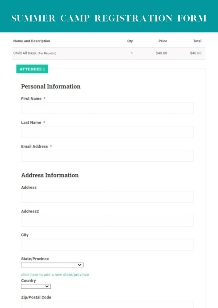 Sample event registration form - Event Smart