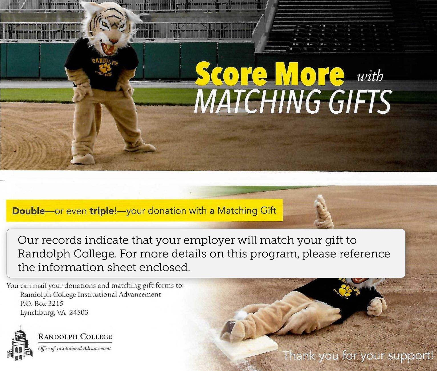 Example direct mailing from the Matching Gift Idea Exchange