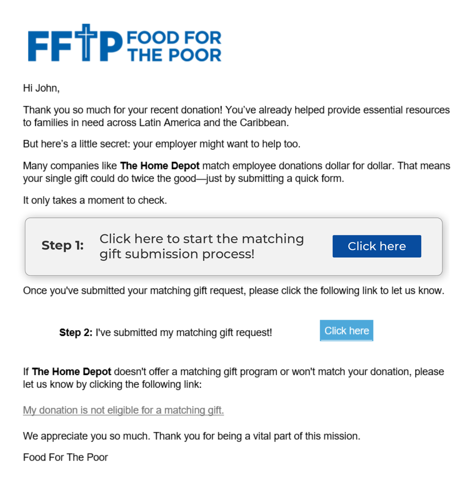 Example follow-up email from the Matching Gift Idea Exchange