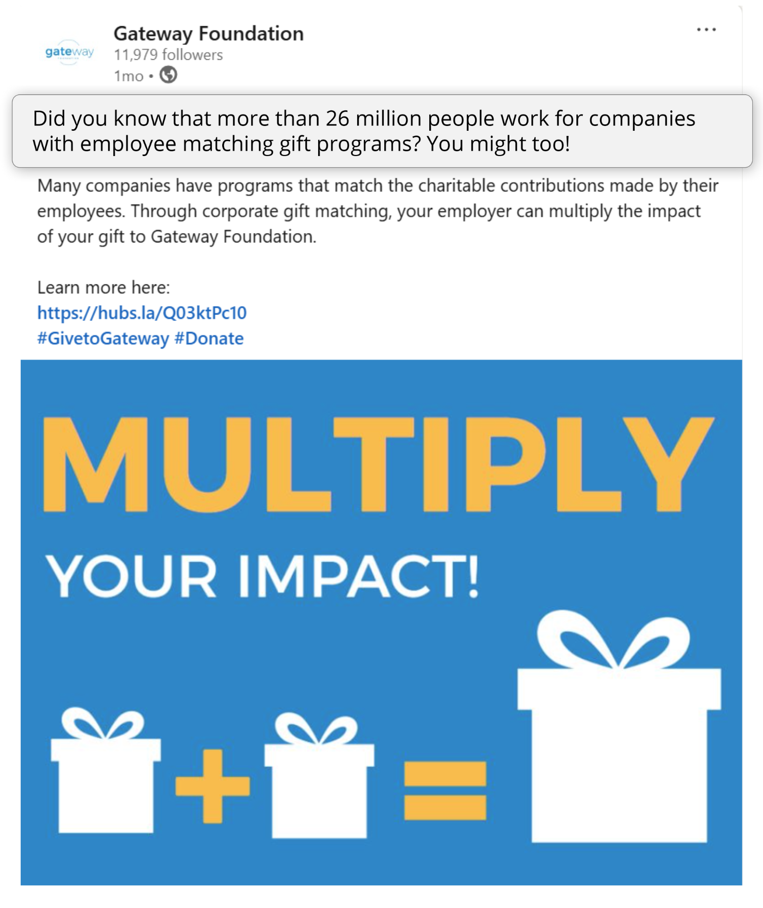 Example follow-up email from the Matching Gift Idea Exchange