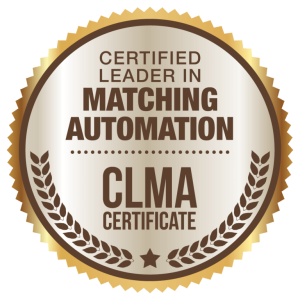 Image of badge indicating that an organization is a certified leader in matching gift automation