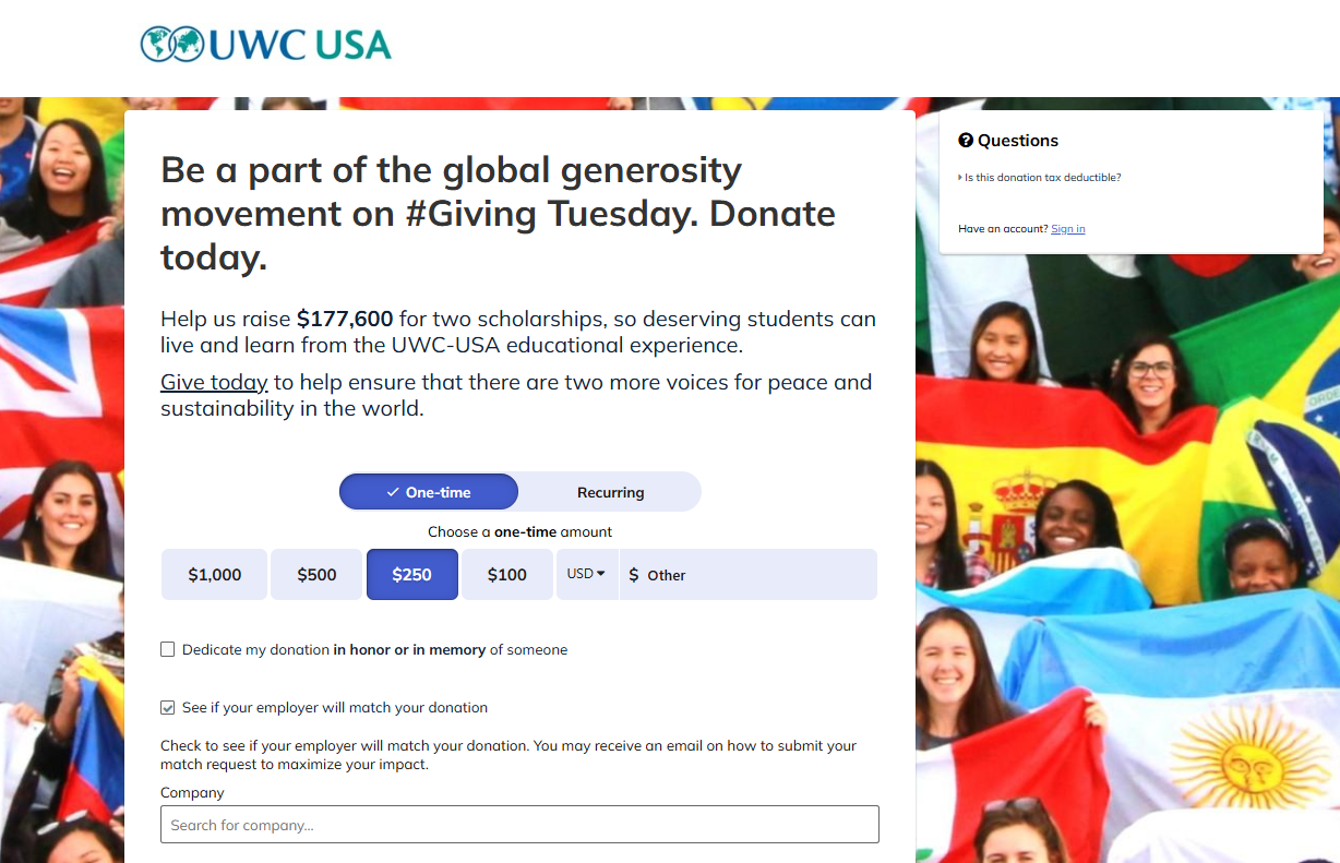 How UWC USA promotes matching gifts on Giving Tuesday