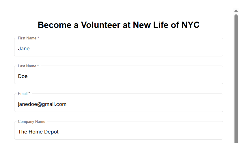 New Life of NYC is another example of an organization that collects employment information within its volunteer registrations.