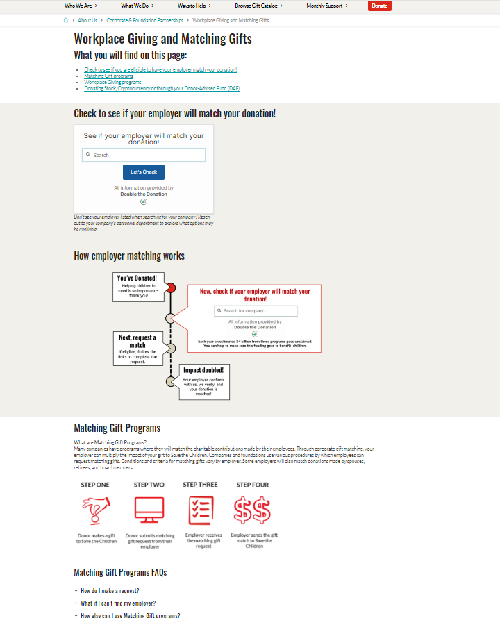 Save the Children's new matching gifts page