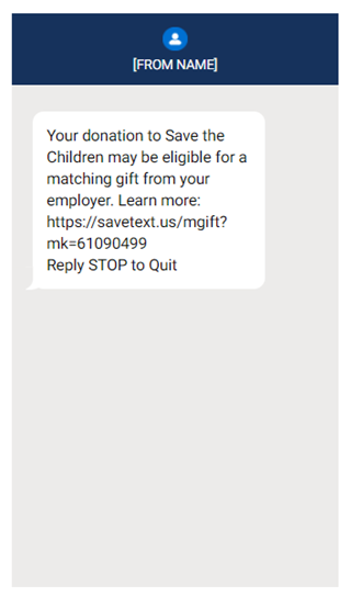 Save the Children's first matching gift text