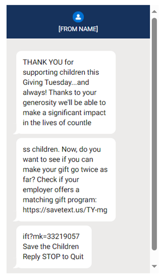 Save the Children's second matching gift text