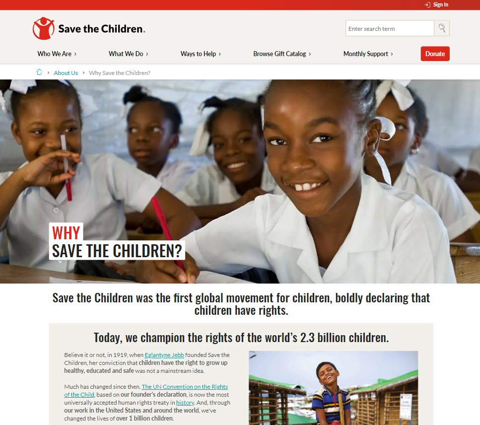 Save the Children's website