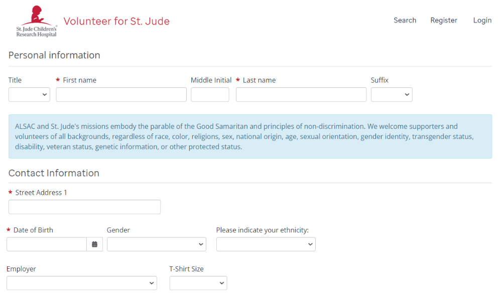 How St. Jude collects employer information in volunteer registrations