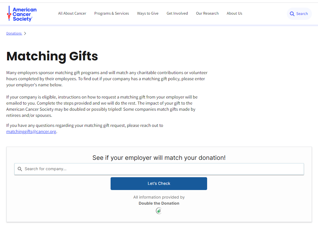 How ACS Doubled More Donations with Matching Gifts - Match page