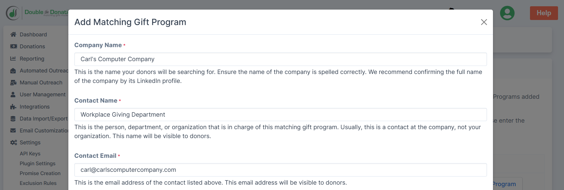 DTD_Adding Corporate Programs to our Workplace Giving Database_Add One-Off Match