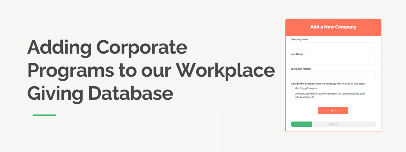 Adding Corporate Programs to our Workplace Giving Database