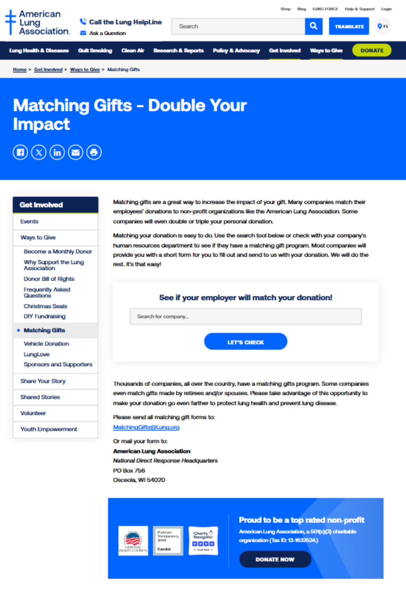 One of the best matching gift web pages is from the American Lung Association.