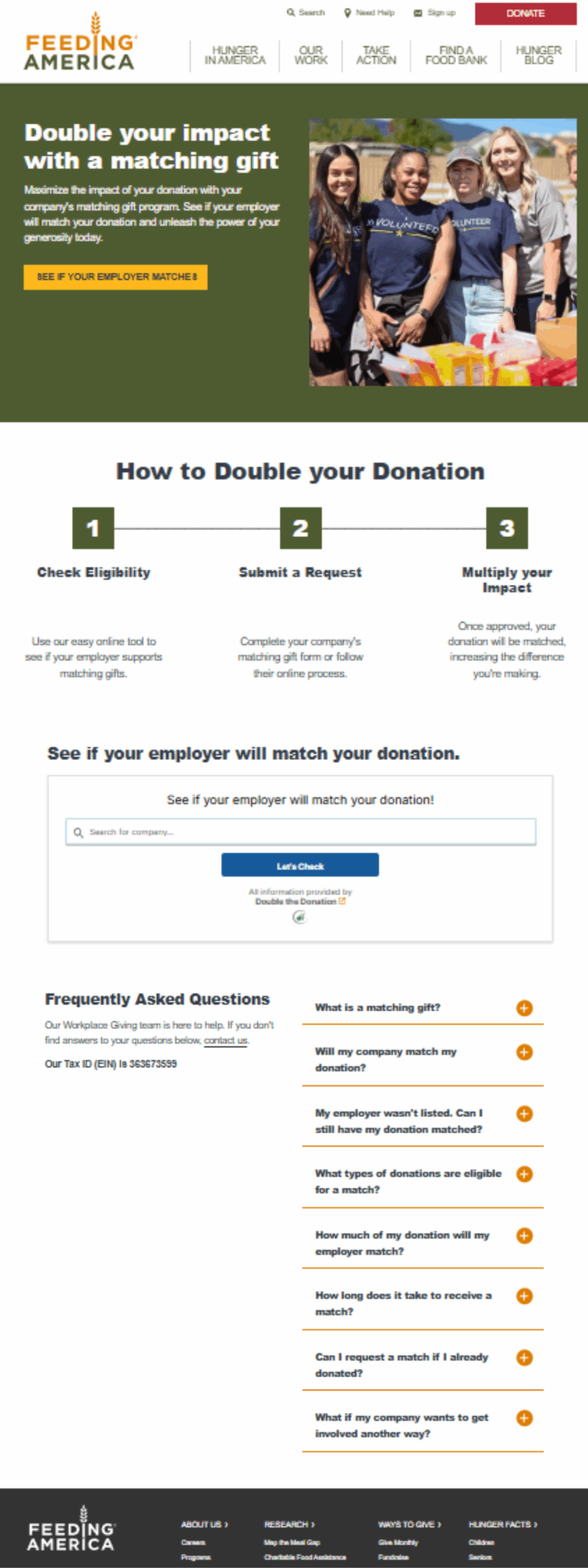 One of the best matching gift web pages is from Feeding America.