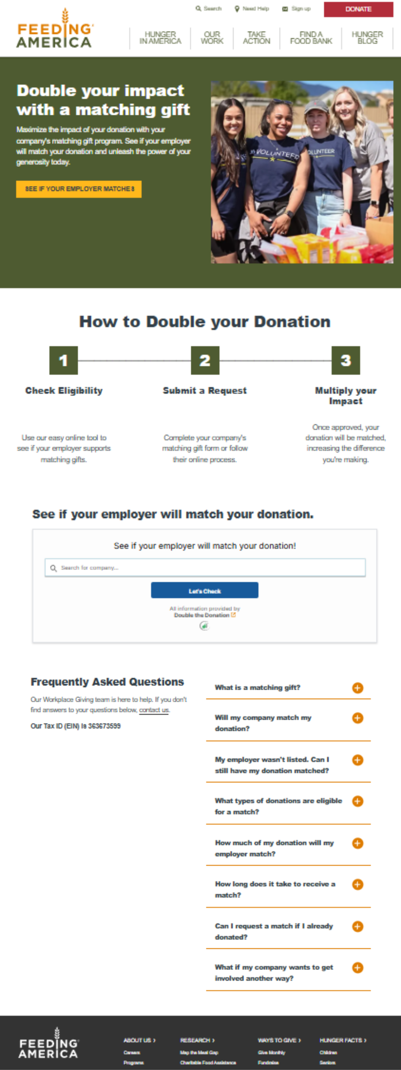 One of the best matching gift web pages is from Feeding America.