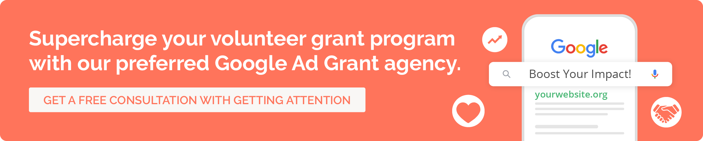 Supercharge your volunteer grant program with our preferred Google Ad Grant agency. Click here for a consultation.