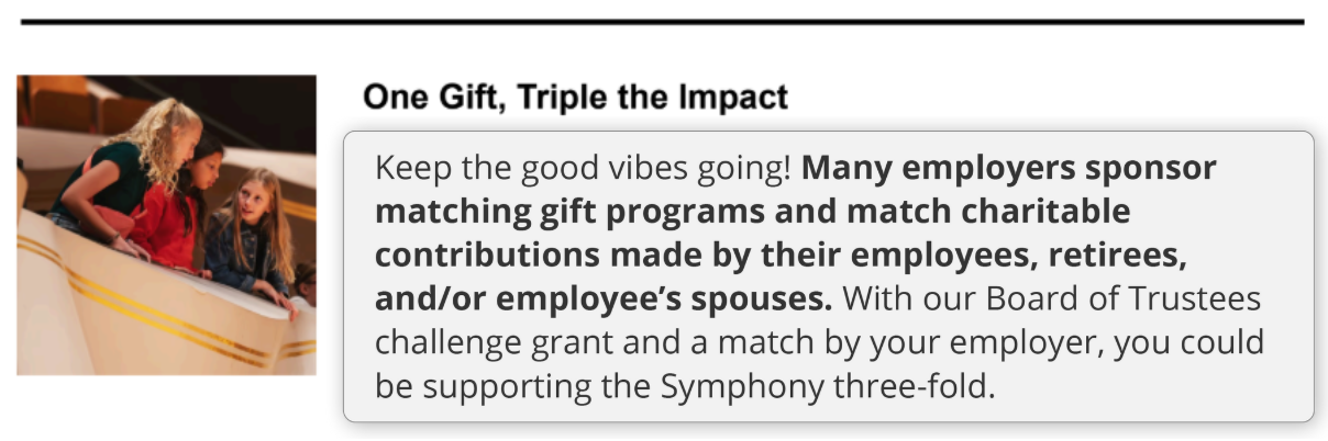 Example fundraising appeal from the Matching Gift Idea Exchange