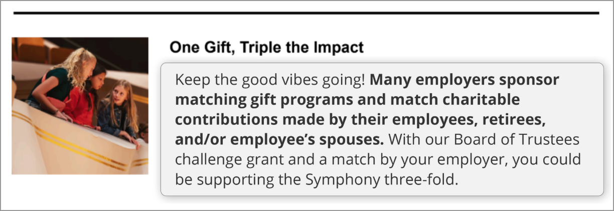 Example of marketing matching gifts within the donation process in your appeals