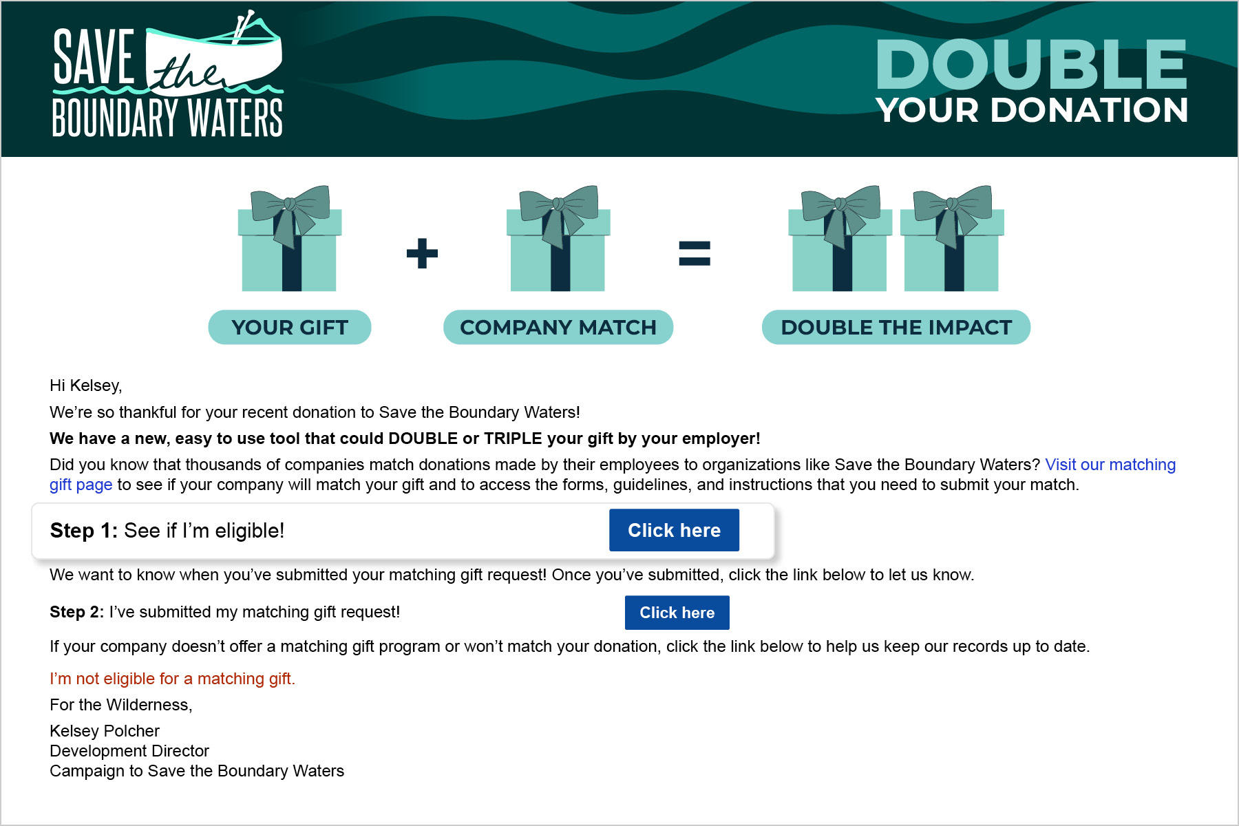 Marketing matching gifts in the donation process with emails.