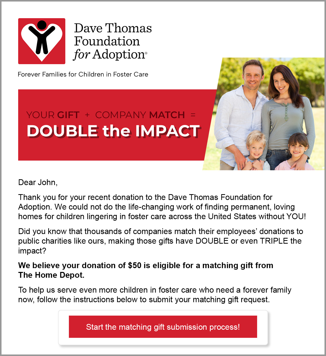 Marketing matching gifts in the donation process with emails.