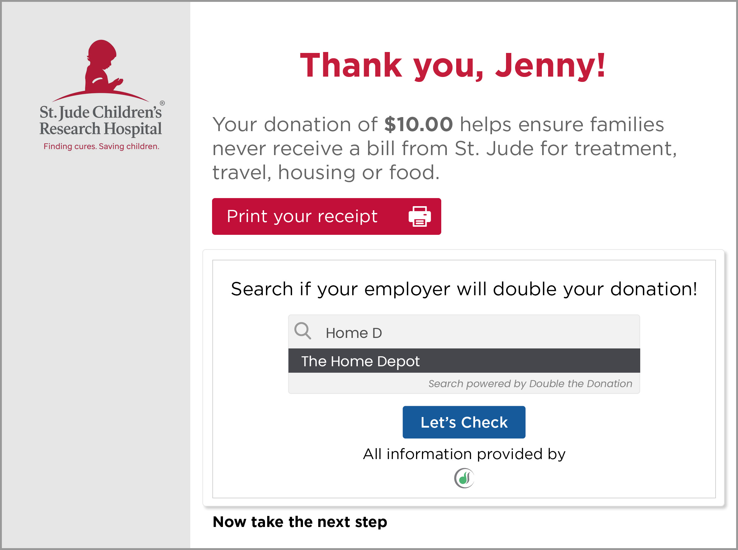 Marketing matching gifts in the donation process with confirmation screens.