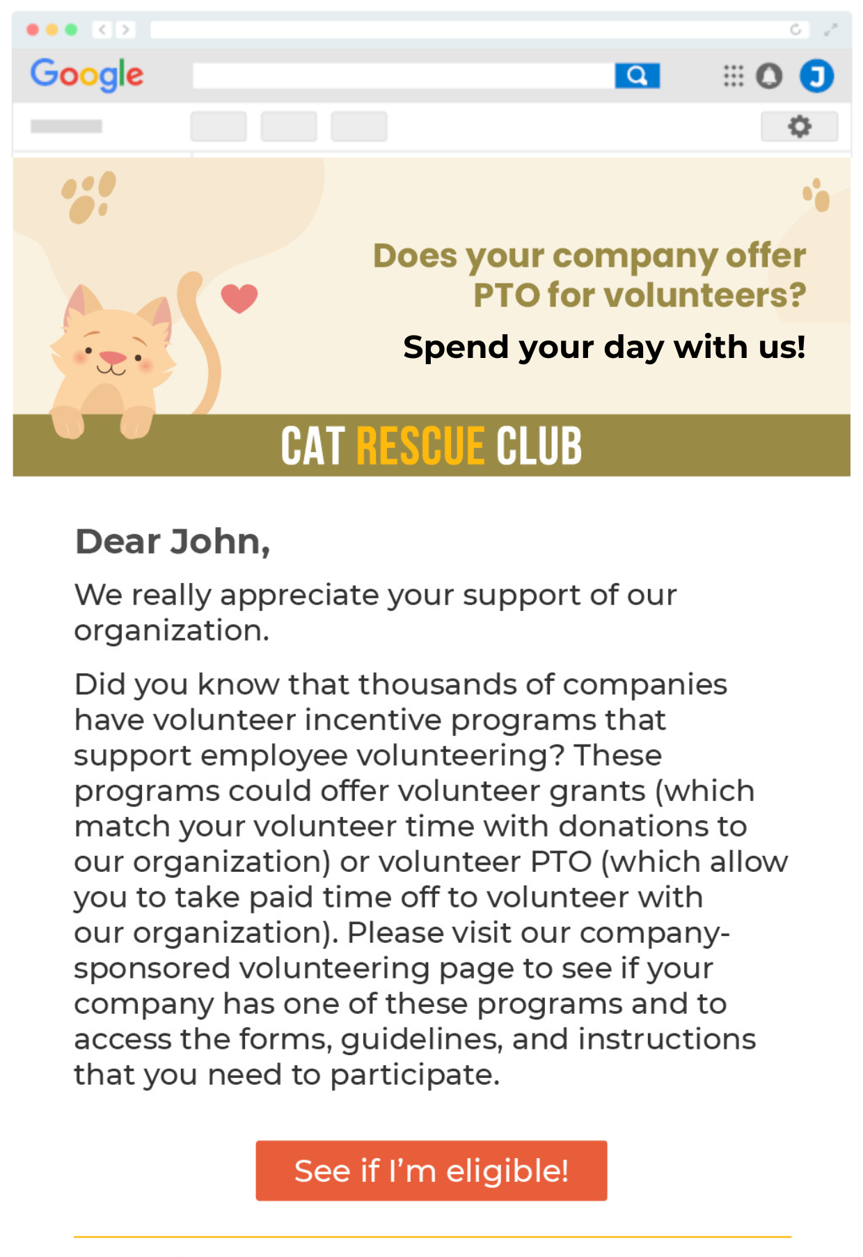 Double the Donation's corporate volunteer email stream example