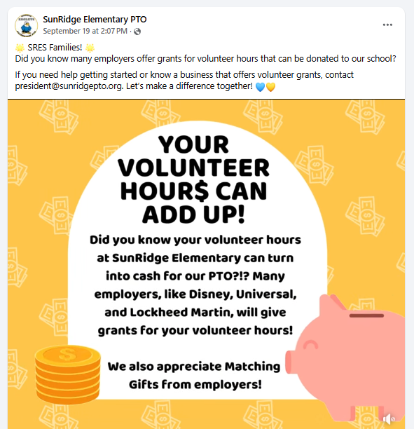 How this school's PTO secured volunteer grant buy-in and promoted the opportunity on social media