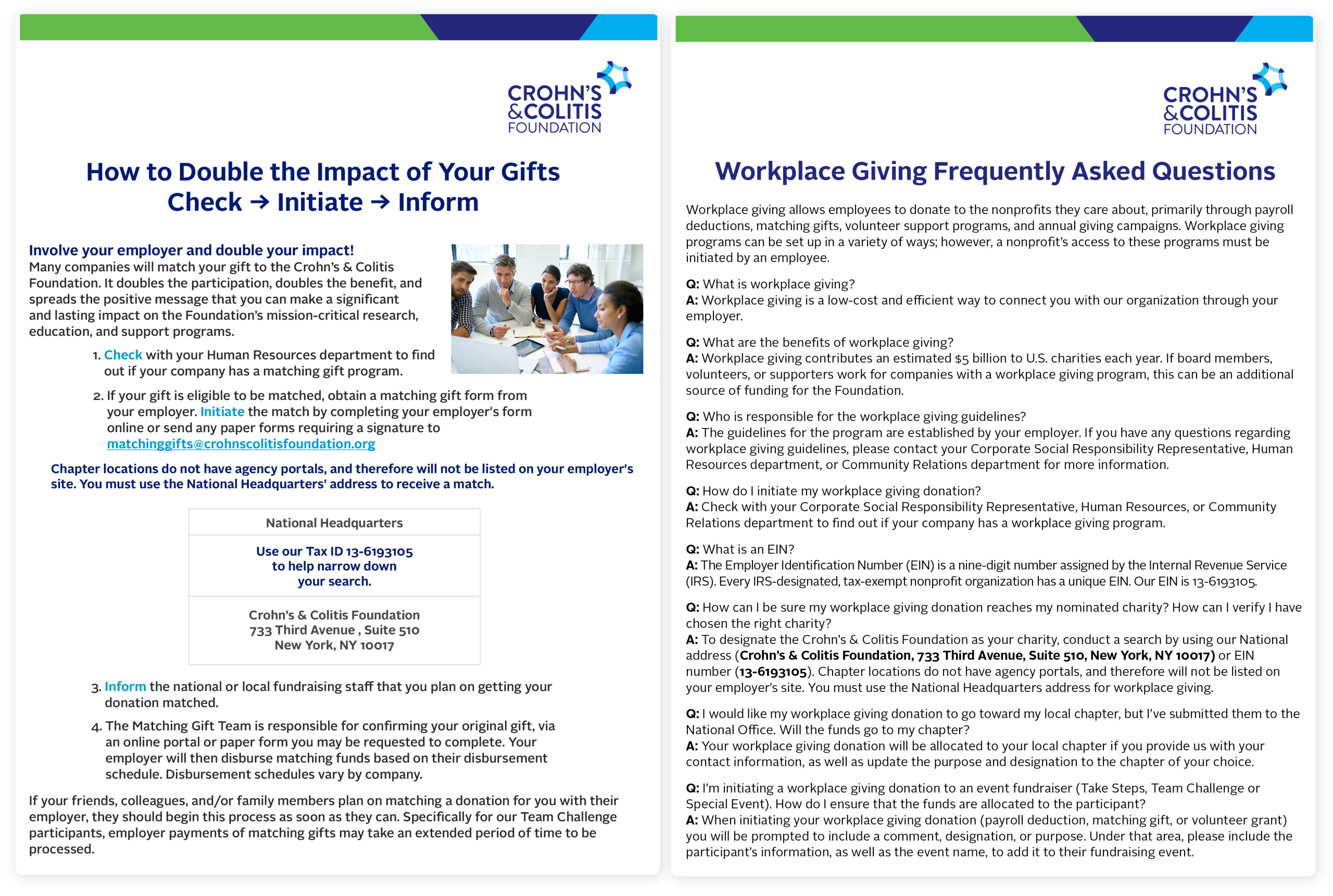 Example from Crohn's & Colitis Foundation's matching gift journey