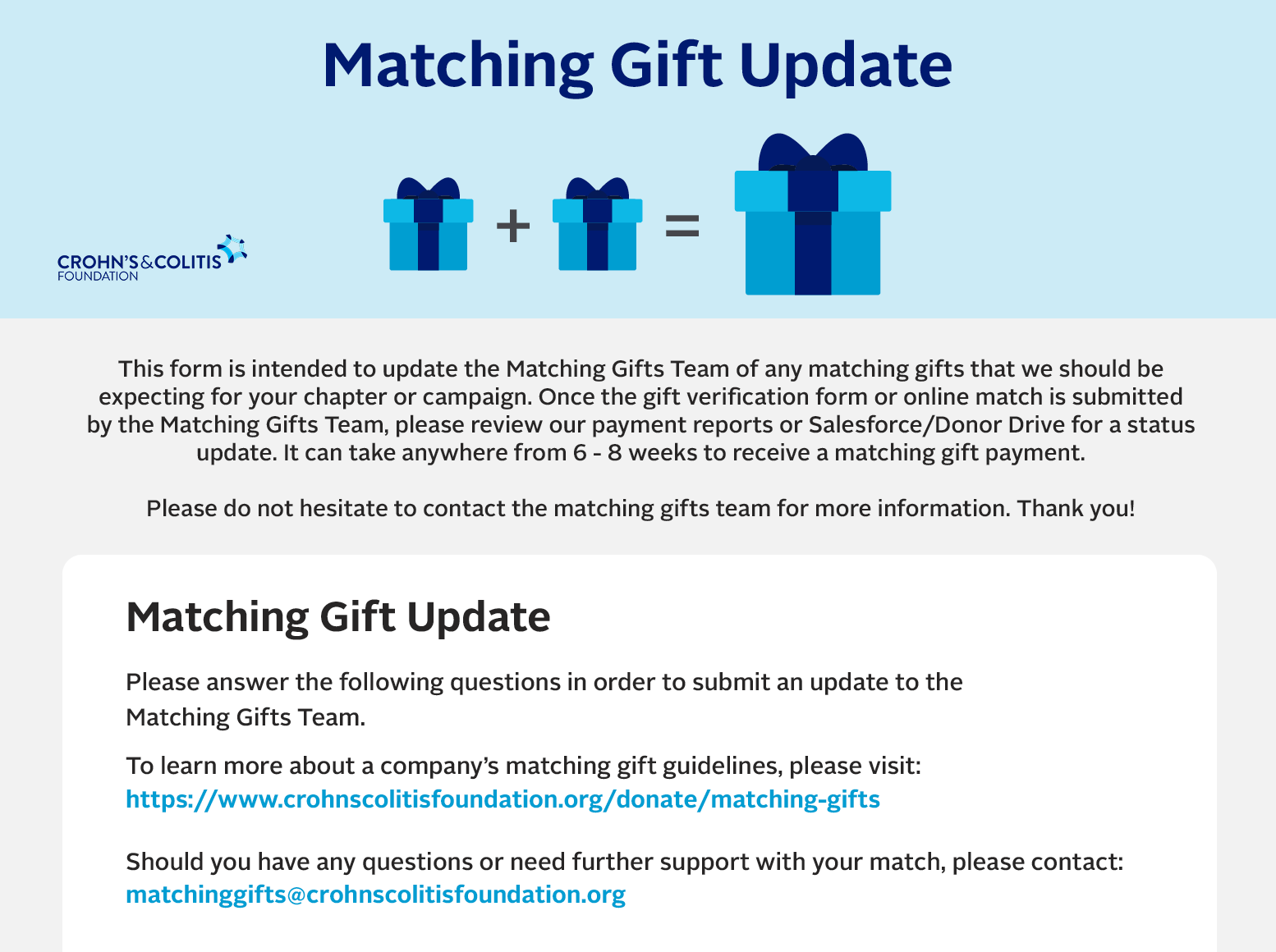 Example from Crohn's & Colitis Foundation's matching gift journey