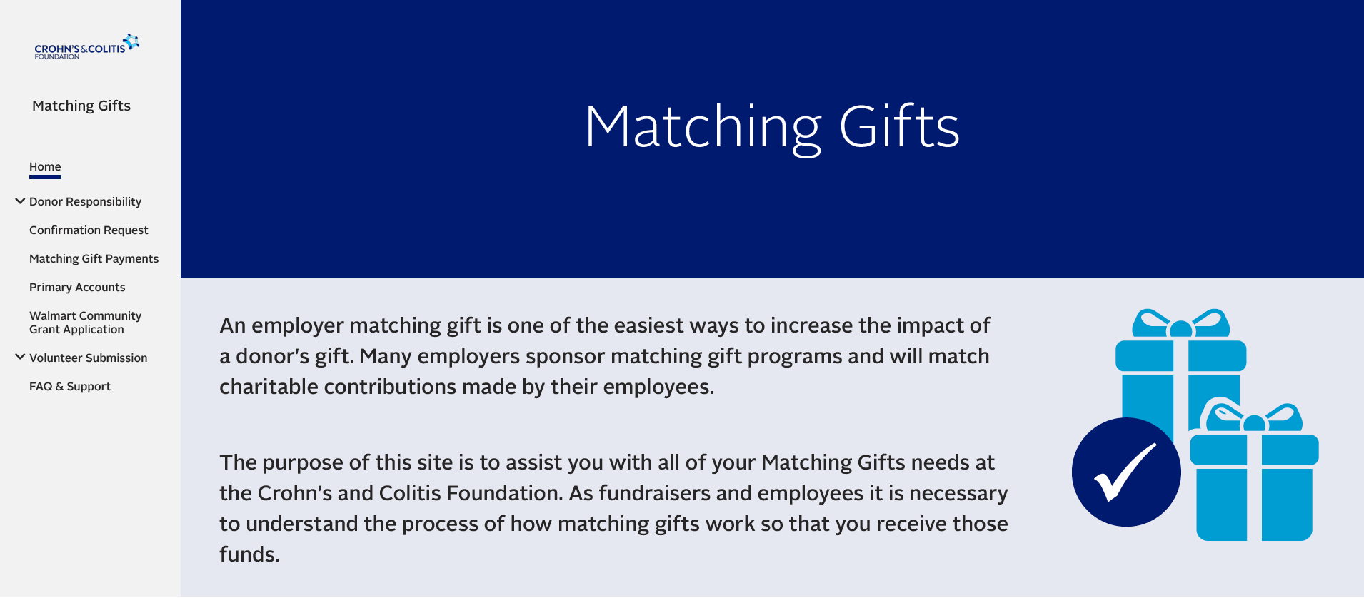 Example from Crohn's & Colitis Foundation's matching gift journey