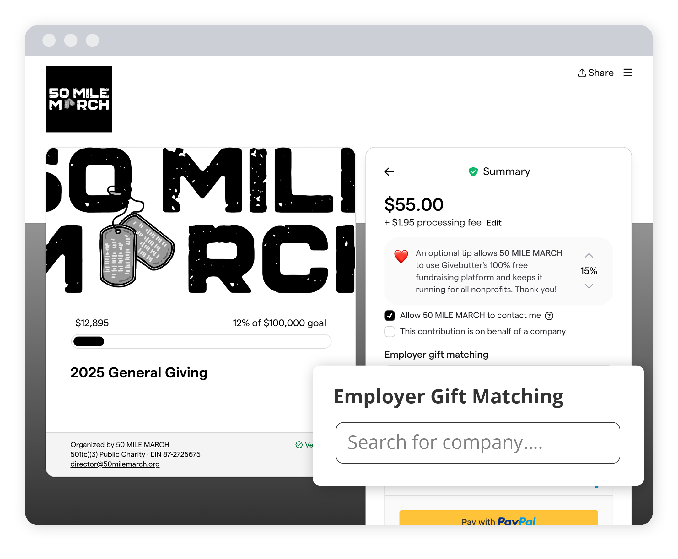 Market workplace giving on your nonprofit website like this example