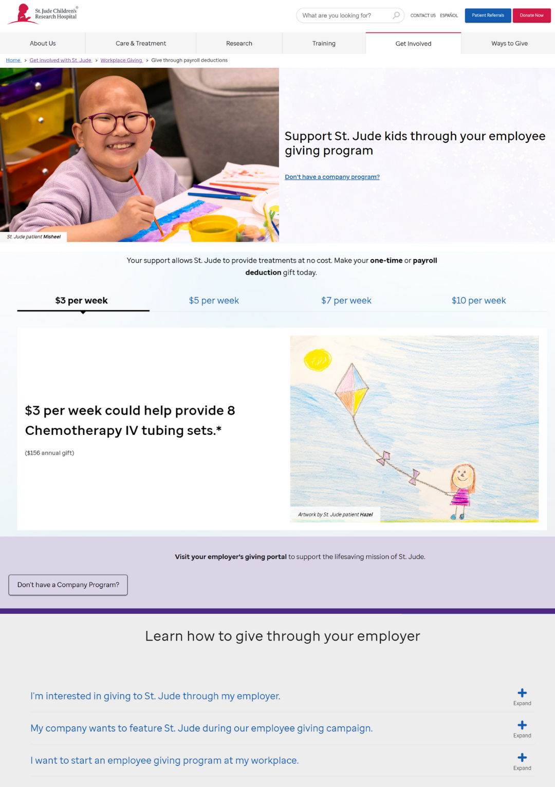 Market workplace giving on your nonprofit website like this example
