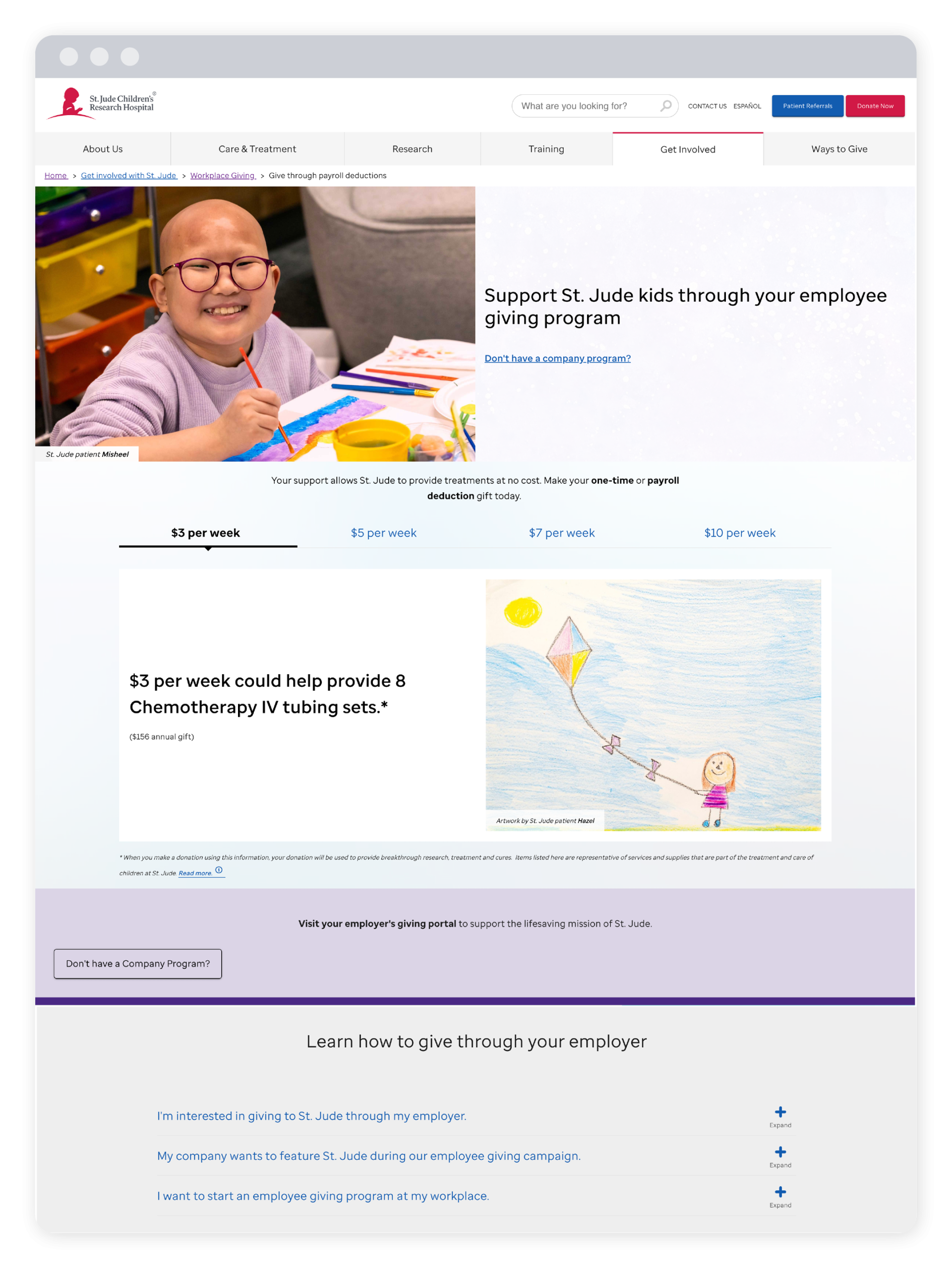 Market workplace giving on your nonprofit website like this example