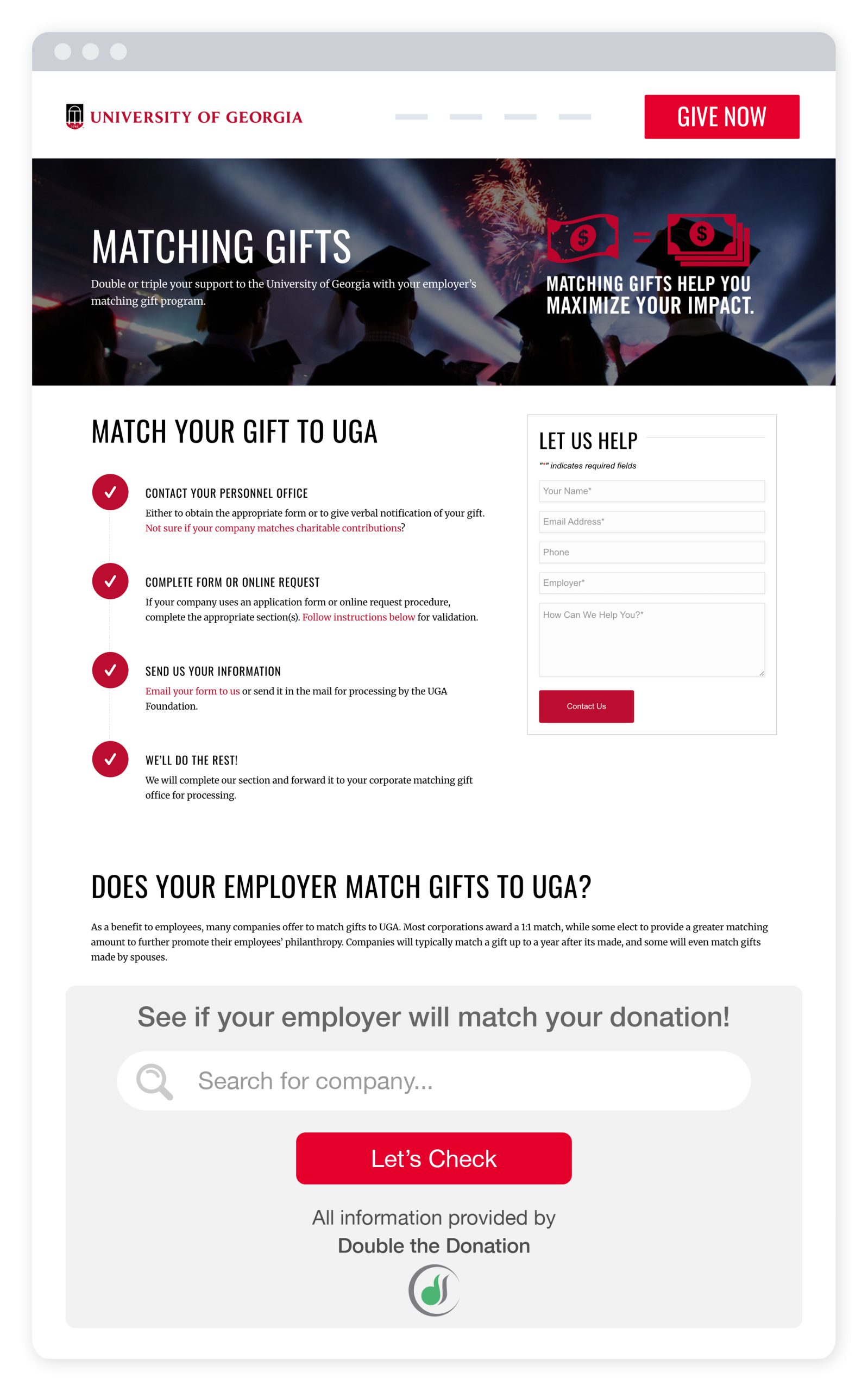 Market workplace giving on your nonprofit website like this example