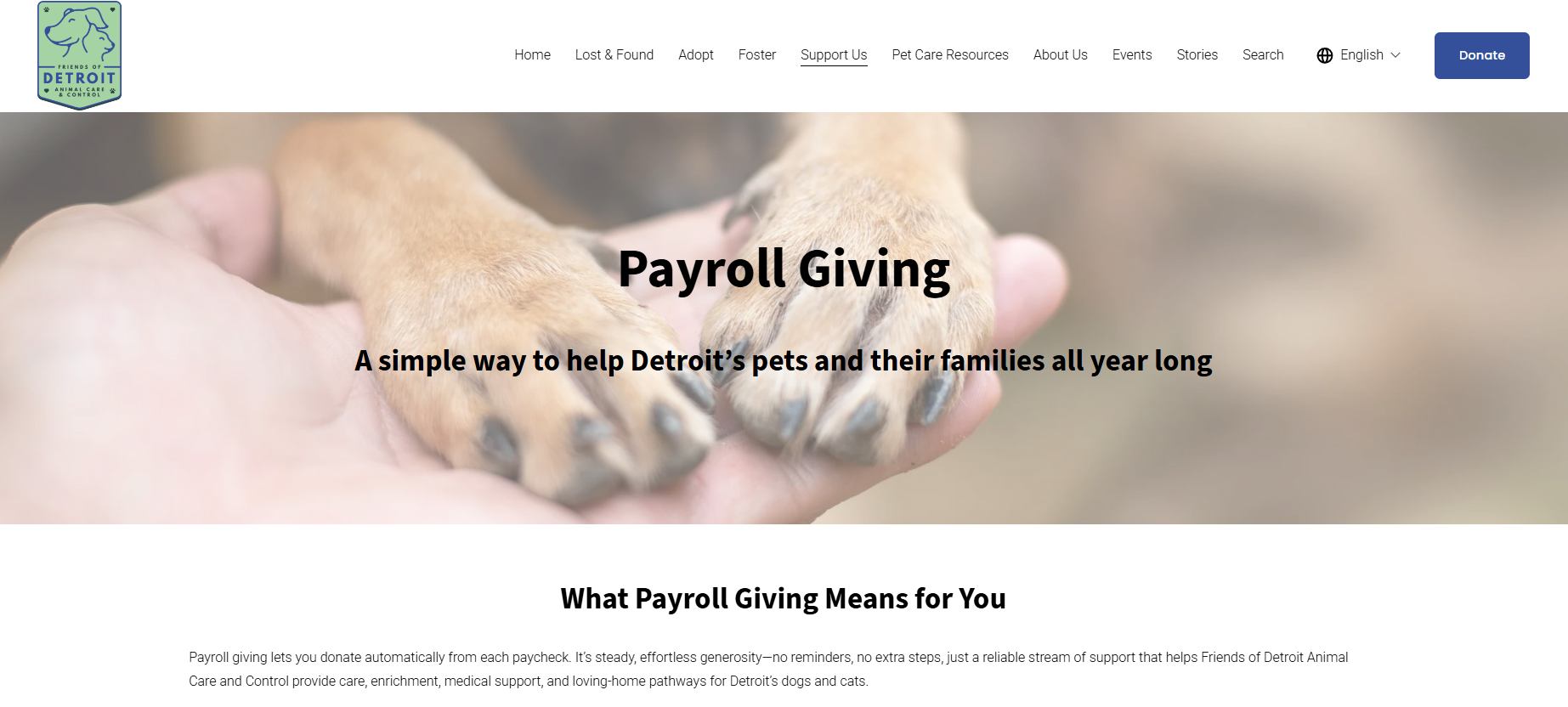 How Friends of DACC, an animal shelter, increases payroll donation funds online