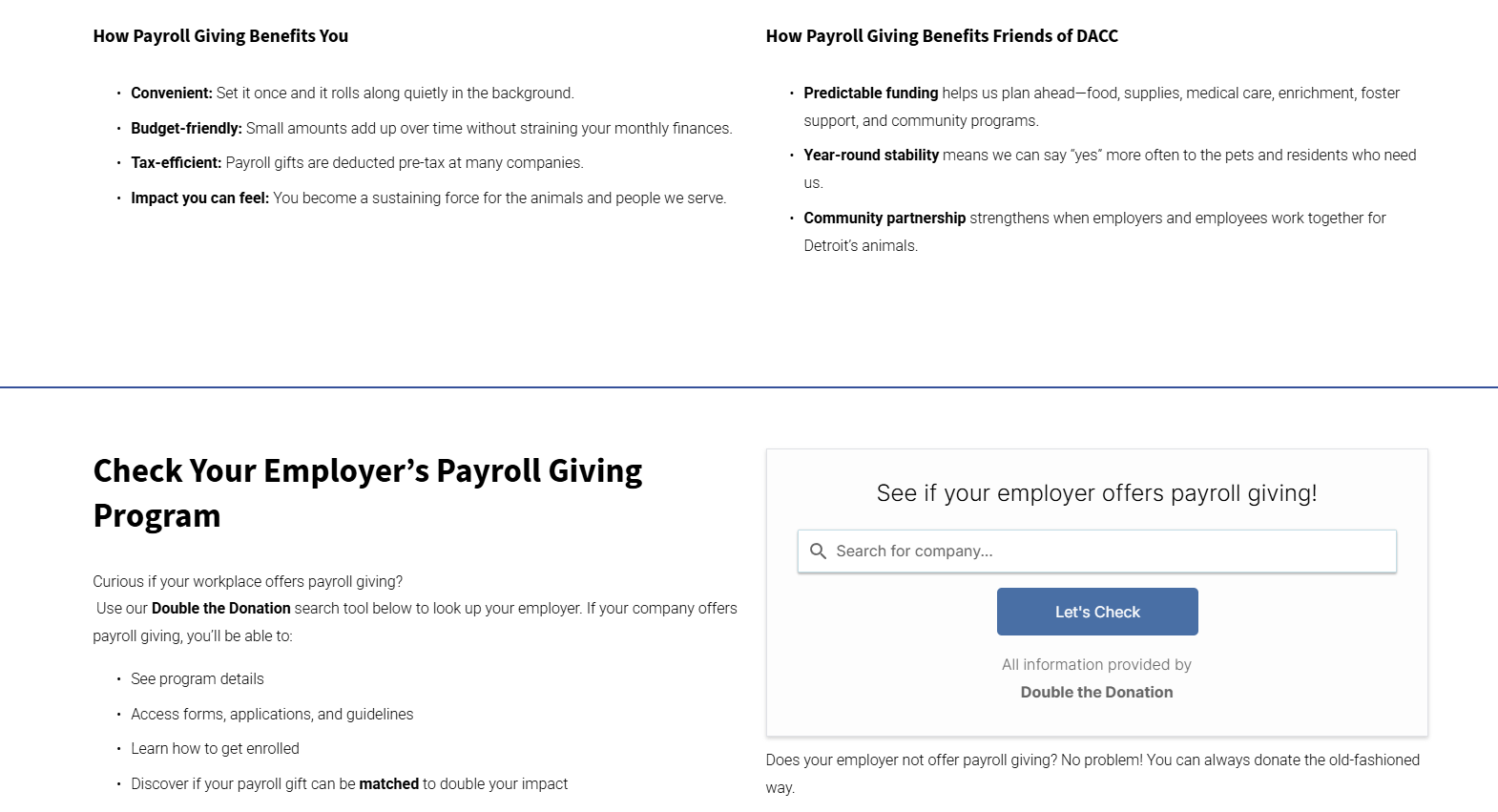 How Friends of DACC, an animal shelter, increases payroll donation funds online