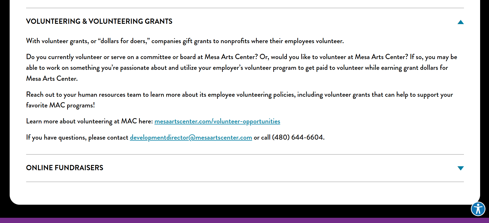 How Mesa Arts Center, an arts education nonprofit, grows volunteer grants through online marketing