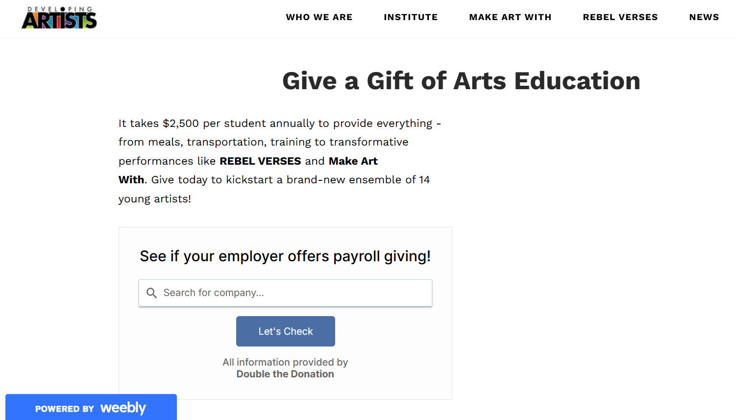 How Developing Artists, an art education nonprofit, increases payroll giving through online promotion