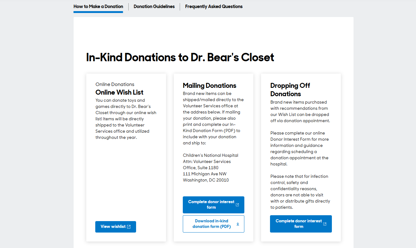 How Children's National secures in-kind donations online