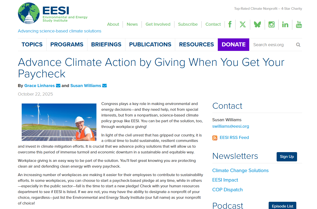 How EESI, a climate action group, is increasing payroll donation funds